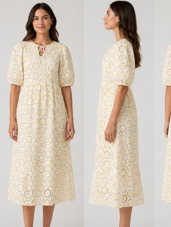 Barbour Dresses & Skirts - Barbour White Yellow Eyelet Embroidered Midi Dress Floral Cottagecore Boho US 8